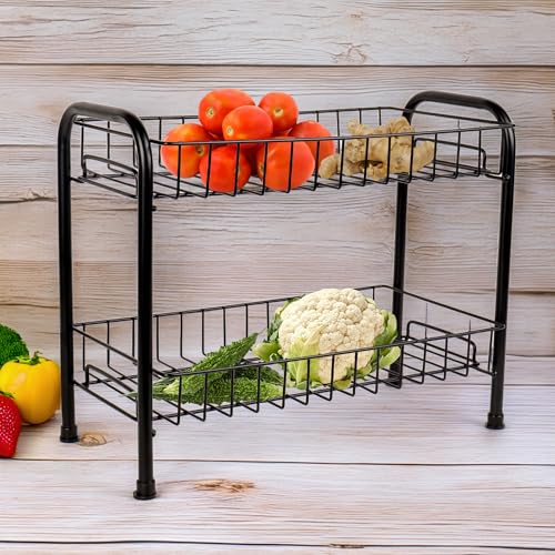 Image of Niyara Iron Metal Heavy Duty Stand 3-Tier Multistorage /Multipurpose Standing Rack, Bathroom Countertop Storage Shelf Cosmetic Organizer Holder Kitchen Spice Rack (Fruit basket)
