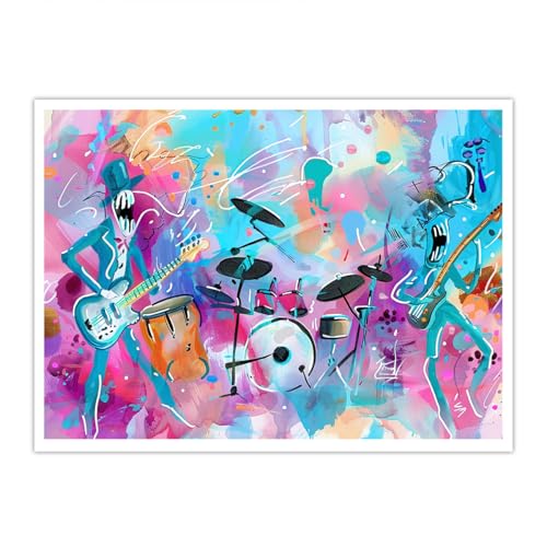 Affiche toile graffiti batterie guitare art abstrait coloré decoration salon 40x50cm