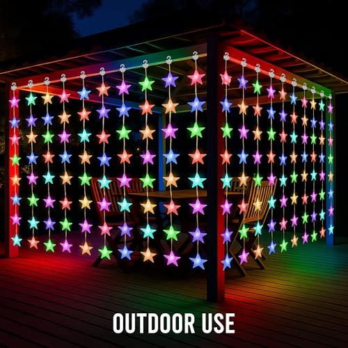 Image of Gesto 80 Star Curtain Lights - Multicolor LED Fairy Lights with 8 Modes Remote | 5V USB Powered Star String Lights for Home, Balcony, Bedroom, Christmas, Diwali Decoration & Hanging Lights(10 x 3 Ft)