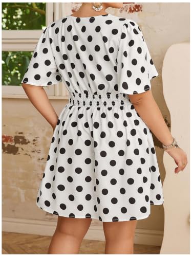 Image of Floerns Women's Plus Size Printed V Neck Short Sleeve Ruffle Hem Summer Short Dresses