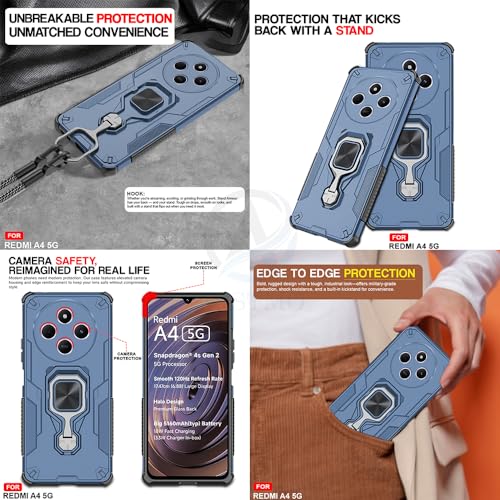 Image of AESTMO Armor Back Cover for Redmi A4 / 14C / Poco C75 / M7 5G | Ring Holder & Kickstand & Camera Protection in-Built | 360 Degree Protection Back Case Cover (Blue)