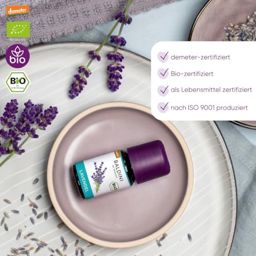 Baldini Bio Lavendelöl 5ml - 100% Naturreines Ätherisches Öl - Lebensmittelqualität - Vegan - für Speisen, Getränke & Aroma Diffuser - aus Italien