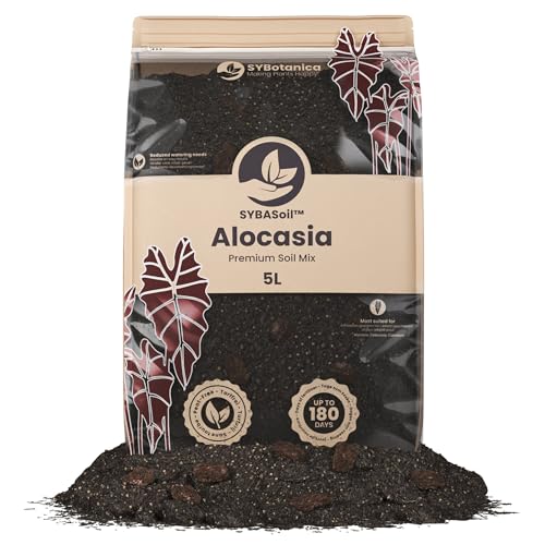 Sybotanica - Substrato para Alocasia 5 L - Coco Premium para Alocasia, Colocasia, Caladium - Sin Turba - Abono Orgánico 180 Días - Ideal para Plantas de Interior