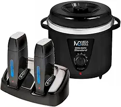 Termocera Panela Depilação 700g Sem Refil + Base Dupla + 2 Rollon Preto Mega Bell