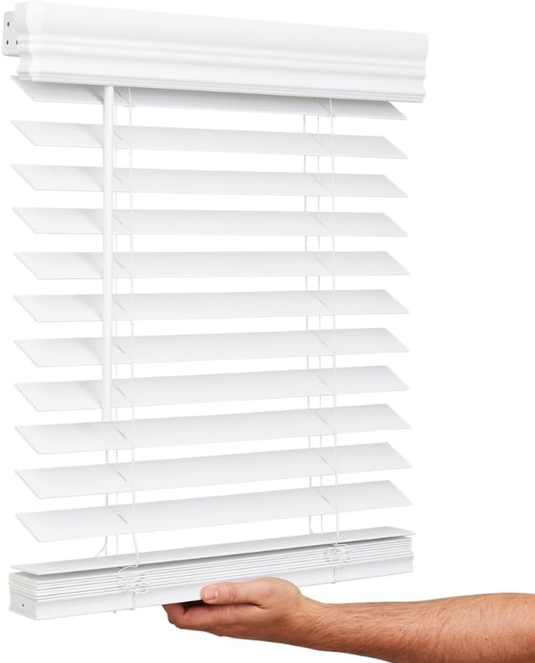 Lotus Windoware Cordless, 2 Inch Faux Wood Blind, 46.5 Wide x 60 Long, Window Blinds, Blinds Shades, Blinds for Indoor Windows, Embossed, Bright White Lotus Windoware Cordless, 2 Inch Faux Wood Blind, 46.5 Wide x 60 Long, Window Blinds, Blinds Shades, Blinds for Indoor Windows, Embossed, Bright White