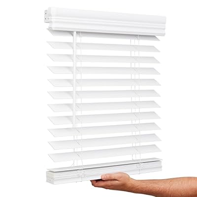 Lotus & Windoware Cordless, 2 Inch Faux Wood Blind, 39" Wide x 36" Long, Window Blinds, Blinds & Shades, Blinds for Indoor Windows, Embossed, Bright White