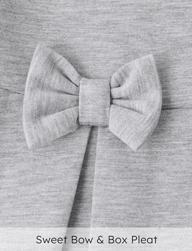 Patpat Girls Short Sleeve Casual Vintage Peter Pan Collar Dress Waist Double Bow School Uniform Party Dress 5-12 Year Casual Grey 8-9 Years thumb #3