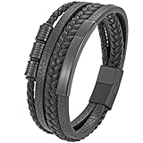 【Alta Calidad】 La pulsera de cuero trenzado para hombre está hecha de cuero de alta calidad, acero inoxidable 316L, fuerte cierre magnético. Sin plomo, sin níquel, sin cromo e hipoalergénica. Pulseras de cuero de alta calidad son cómodos de usar.