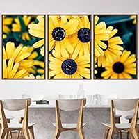 3 Piece Framed Canvas Wall Art Yellow Cluster Flowers and Colorful Bouquet Canvas Prints Home Artwork Decoration for Living Room,Bedroom - 16