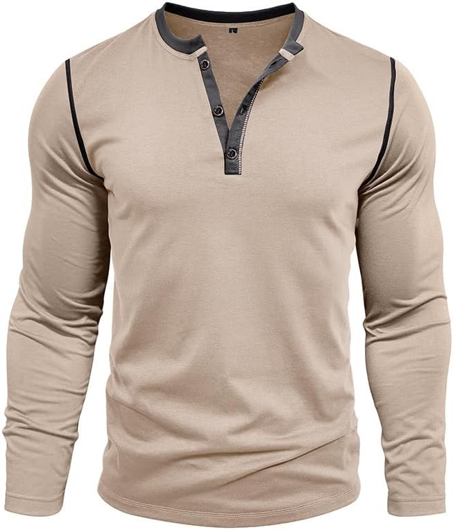 Mens Henley Shirts Long Sleeve Casual Button T-Shirt Classic Basic Cotton Lightweight Stylish Pullover Tees - Image 2
