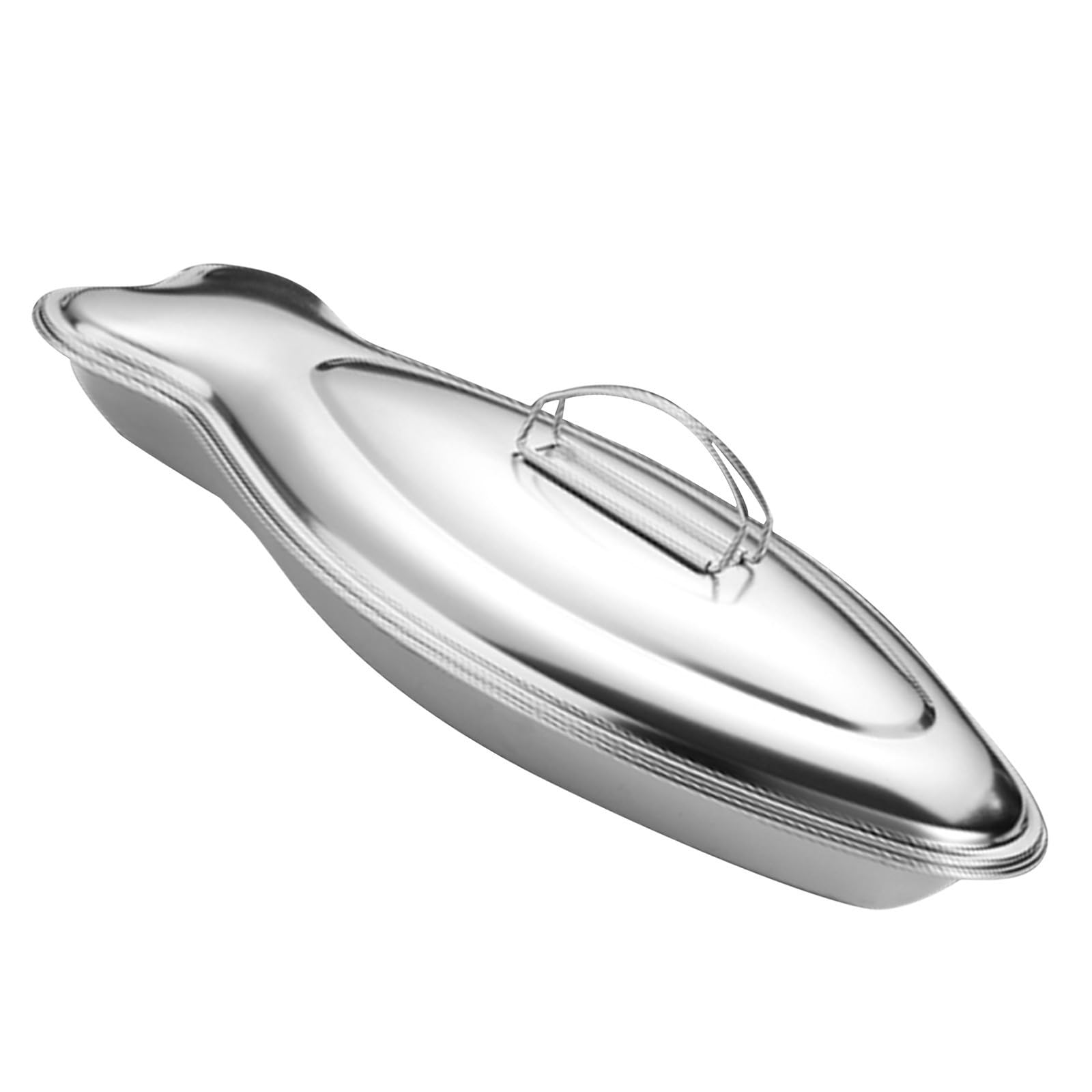 Piatto per Pesce Fumante Ovale in Acciaio Inox Decorativo | Argento, per Cottura di Frutti di Mare Indoor e Griglia Outdoor, Circolazione Vapore Uniforme