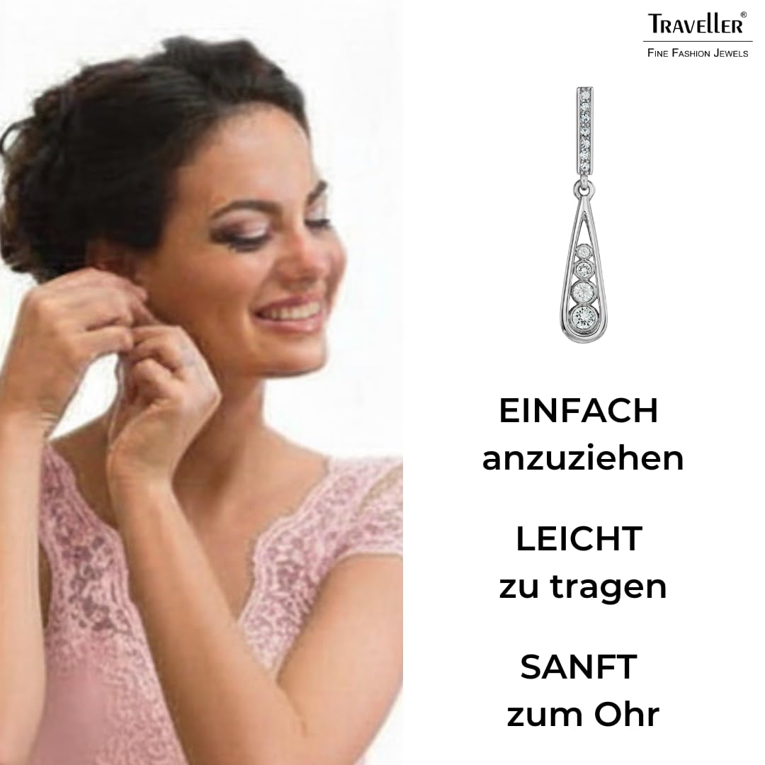 Traveller Ohrclip - Hänger - Damen - Silbefarben - Kristalle - Tropfenform - Platiniert - 35x7mm