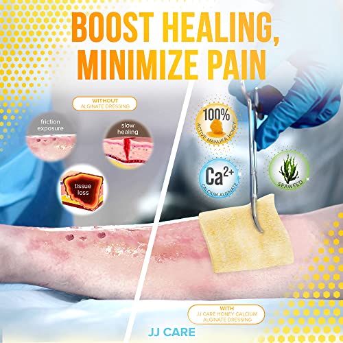 JJ CARE Honey Calcium Alginate Dressing 2”x2” [Pack of 20] Honey Wound Dressing with Calcium, Honey Patches for Faster Wound Care, Medical Grade Honey Bandages for Burns, Latex Free - Thumbnail 2