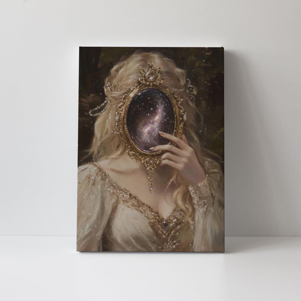 Dark Academia Victorian Mirror Mystical Celestial Art Poster Canvas Print Retro Abstract Artwork Aesthetic Home Decor for Living Room Home Office Bedroom Wall Art Decor Framed12x18inch