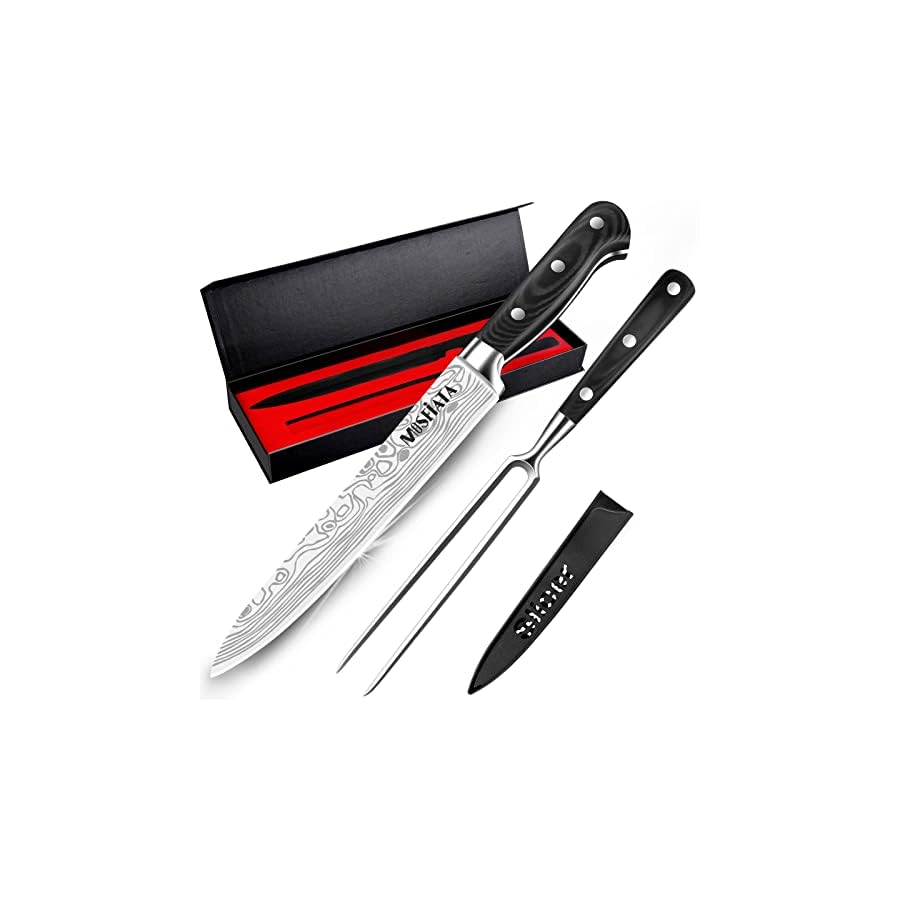 MOSFiATA-8-Carving-Knife-and-7-Fork-Set-Brisket-Slicing-Knife-Premium-Meat-Cutting-Knife-German-High-Carbon-Stainless-Steel-EN4116-BBQ-knives-for-Slicing-Meats-Fruits-and-Vegetables MOSFiATA 8" Carving Knife and 7" Fork Set Brisket Slicing Knife Premium Meat Cutting Knife German High Carbon Stainless Steel EN.4116 BBQ knives for Slicing Meats, Fruits and Vegetables