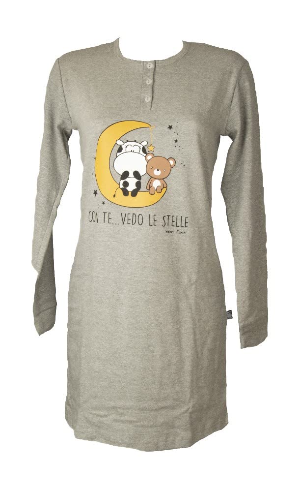 CRAZY FARM camisón de Mujer sobre Talla grande algodón Interlock Invierno Cuello tunecino artículo 15787, 2485 Stars Grey, XXL