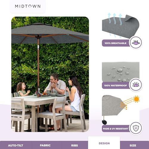 Image of Midtown Umbrellas Wooden 2-8 Ft Patio Umbrella, Greige Canopy
