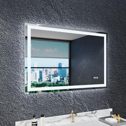 Image of LED Bathroom Mirror 42 inchx 30 inch, Front Lit and Backlit Mirror Bathroom with Lights,Stepless Dimmable,Anti-Fog, Shatter-Proof, Memory, 3 Colors Lighted Mirror (Horizontal /Vertical)