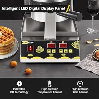 Dyna-Living Belgian Waffle Maker Commercial Intelligent Round Waffle Maker Rotating 180° Nonstick Flip Waffle Iron Machine Professional Commercial Waffle Maker for Restaurant 110V 1200W