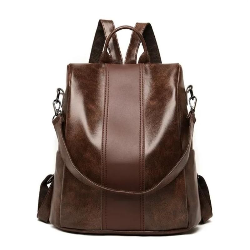 Mochila Anti-roubo de couro macio vintage bolsa de ombro de alta capacidade (Café 550)