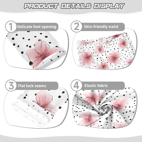 Pink Flower Polka Dot Girls Leggings Ultra Soft Compression Yoga Gym Pants for Kids 4-10T3