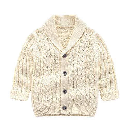 Curipeer Baby Boys Girls Sweater Toddler Infant Knitted Cardigan Cotton Button Coat Beige 18-24 Months