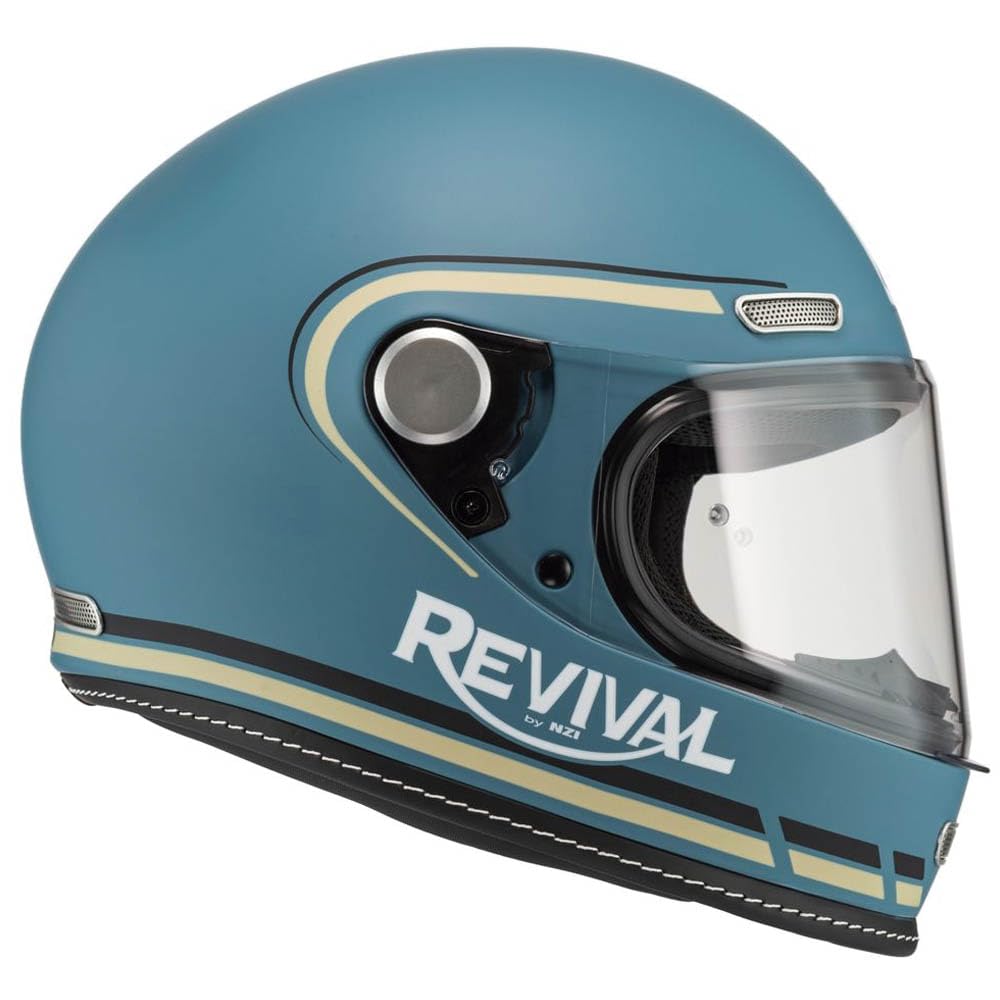 NZI Casco de Moto Integral Vintage Clásico Skyblue | Unisex Hombre y Mujer