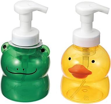 MXY 2 Pack Foaming Soap Dispenser Refillable Pump Bottle Foam Liquid Hand Soap Empty Plastic Container Reusable Empty Bottles for Hand Soap, Lotion, Shampoo Cute Duck and Frog Designs 10oz, 300ml