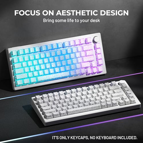 Image of HITIME XVX Shine Through Keycaps w /IMD Tech, Custom Ice Crack Keycaps 60 75 100 Percent, White Key Cap Set 118 Keys Lines Backlit, OEM Profile Side Printed for Keyboards