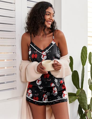 Image of Ekouaer Pajamas for Women Set Silk Satin Pjs Sexy Lingerie Sleepwear Cami Shorts Set Summer Nightwear S-XXL