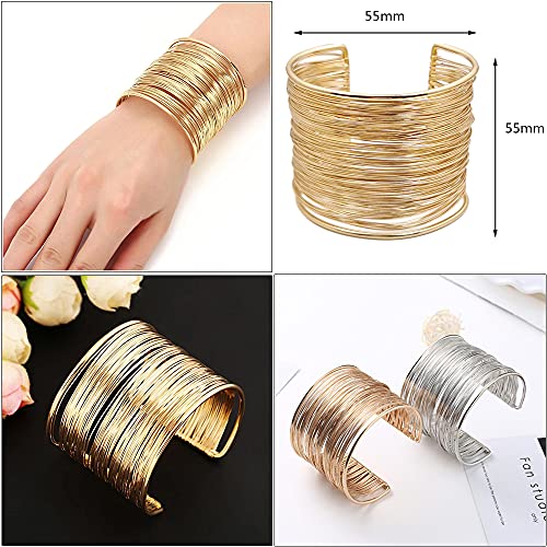 Mozaka 6Pcs Wide Cuff Bangle Bracelet Set For Women Open Thin Thread Wire Smooth Grooved Armband Bracelets Adjustable Wrist Jewelry Set(Gold) #TOP2