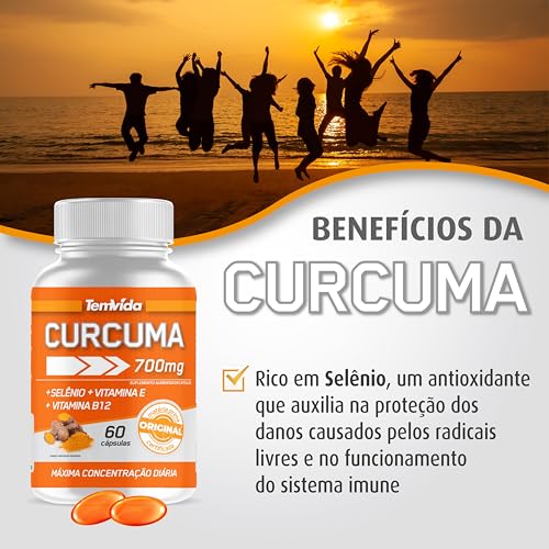 Cúrcuma + Selênio + Vitamina B12 e Vitamina E - 130 mg de Rizomas de Curcumina - 60 softcaps - Tem V