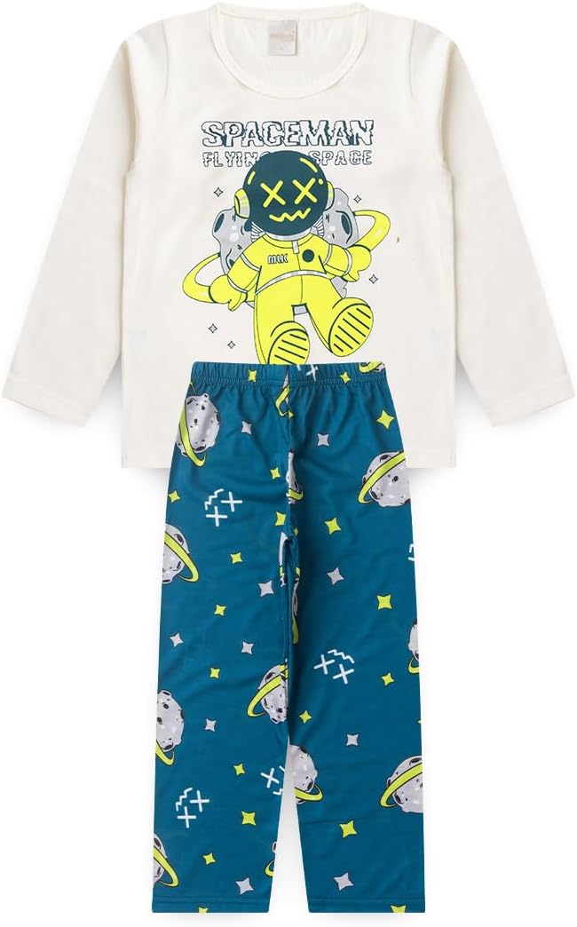 Pijama Longo Infantil Menino Blusa e Calça Astronauta Brilha No Escuro