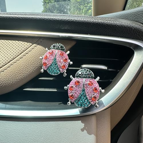 Image of ORIESSE 2pcs Ladybug Air Vent Clips Car Air Freshener Vent Clips,Colorful Rhinestone Lady bug Cute Car Air Freshener,Bling Car Accessories for Women Refillable Car Diffusers