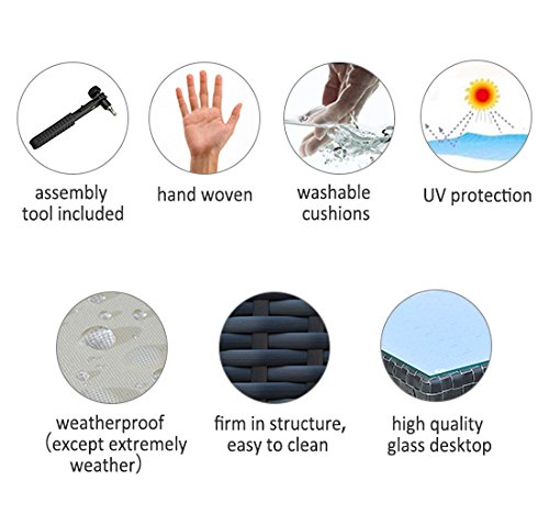 Nishore Conjunto de móveis seccionais de vime em PE para pátio externo, 5 peças