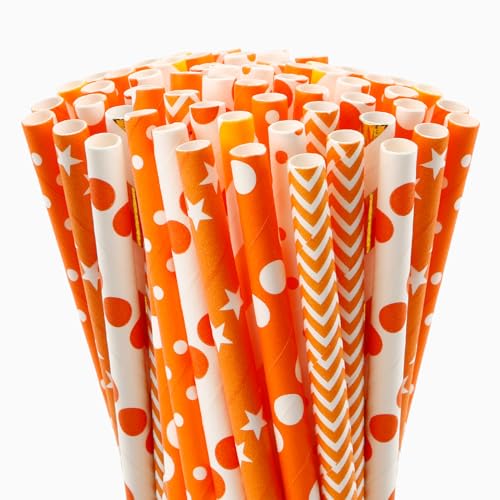 100 Pitillos de Papel Naranja Rayados Biodegradables miniatura 1