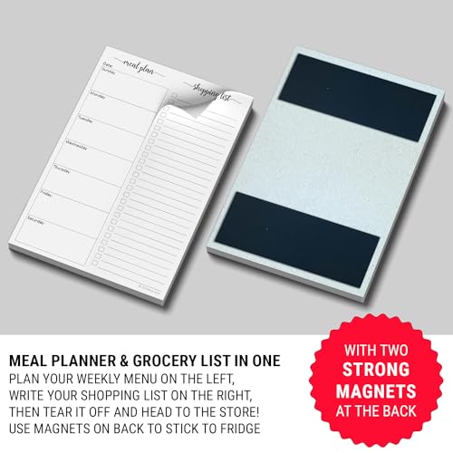 321done magnetic meal planning pad 55x85 meal plan grocery list combo made in usa weekly menu plan with tear-off shopping list magnet to stick to fridge 50 perforated pages sunday start
