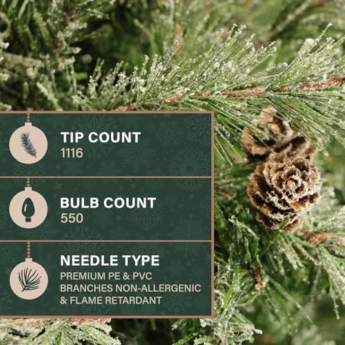 Fraser Hill Farm 7.5-Ft Buffalo Fir Slim Artificial Christmas Tree with Warm White LED Lights, Prelit Foldable Fake Tree with Realistic Snowy Foliage and Pinecones for Home Decoration by Fraser Hill Farm - Image 8