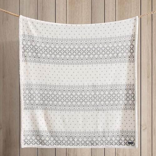 Image of Eddie Bauer - Throw Blanket, Brushed Fleece & Plush Sherpa Bedding, Blanket for Couch & Bed (Fair Isle Peak Grey, 50 inch x 60 inch)