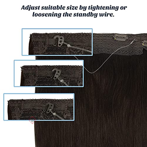 Image of Firstly Traders Halo Hair Extensions, Invisible Secret Wire Hair Extensions One Piece Straight Hair Extension Human Hairpieces for Women, 18 inches Dark Brown