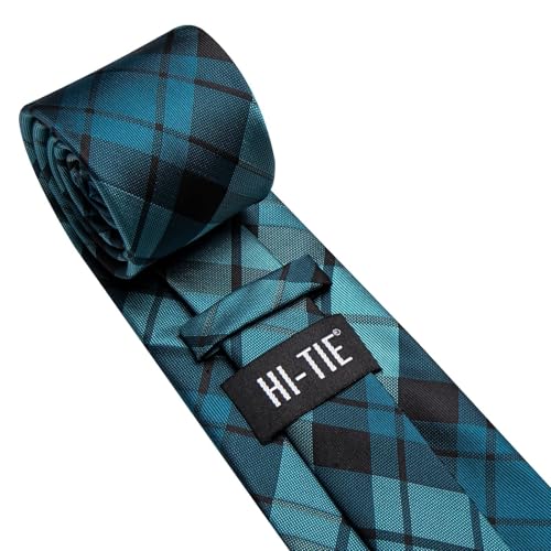 Image of Hi-Tie 70 inches Ties for Men Silk Extra Long Necktie and Pocket Square Cufflinks Set Men Big and Tall Tie Business