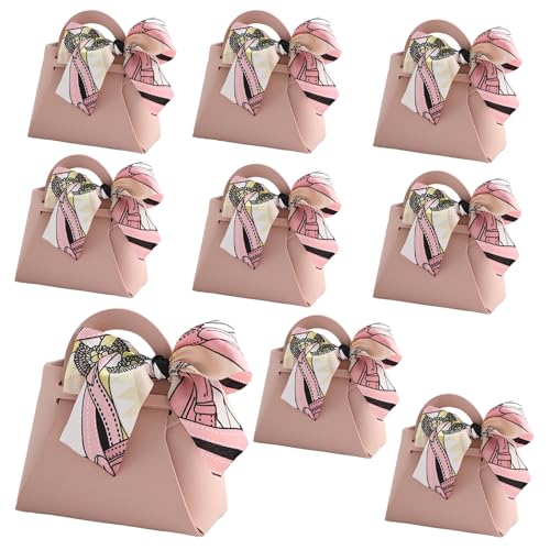 Spldsun 10 pièces Boite Dragees Mariage en Cuir, Sacs-Cadeaux en Cuir PU, Boîtes Cadeaux Bowknot Poignée, pour bonbons, mariages, anniversaires, festivals (rose)