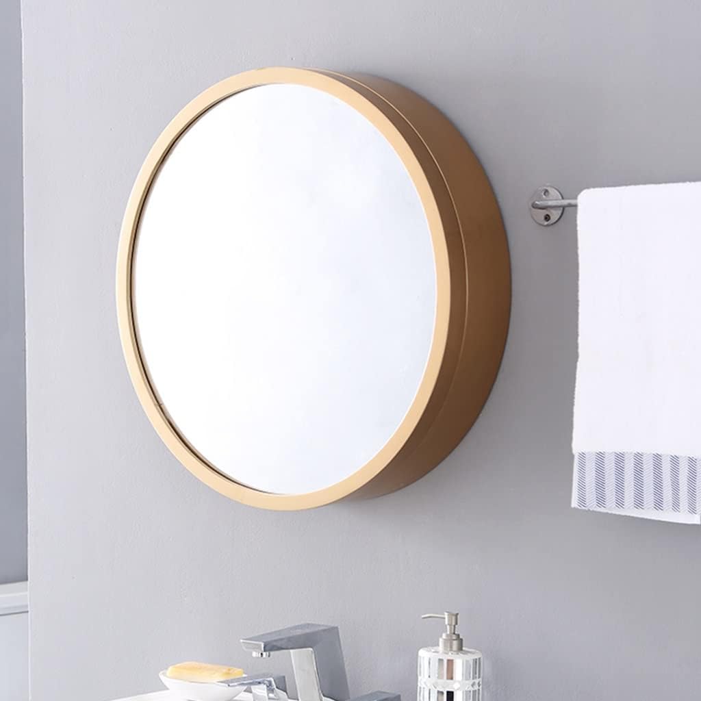Round Wooden Bathroom Mirror Cabinet with Storage Rack Waterproof Solid Wood Wall Mounted Mirror for Stylish Home Decor & nized Storage