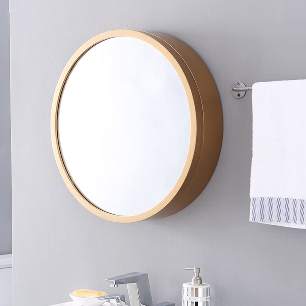 Specchio rotondo da bagno in legno da 50 cm, con ripiano portaoggetti, armadietto da parete in legno massello impermeabile, elegante accessorio decorativo per la casa per bagni moderni