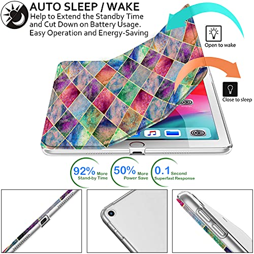 Image of DuraSafe Cases for iPad PRO 12.9 3 [ 3rd Generation 2018 ] A1876 A2014 MTHN2HN /A MTHU2HN /A MTEL2HN /A MTEM2HN /A Trifold Printed PC Lightweight Protective Clear Back Cover - Diamond Grid