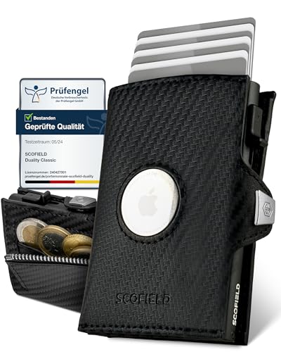 SF SCOFIELD | Airtag Wallet mit Münzfach Herren | Airtag Geldbeutel RFID - Schutz | Geldbörse für 9-10 Karten | Portmonee Herren | Portemonnaie | Kartenetui für Apple Air Tag | Wallets for Men Klein