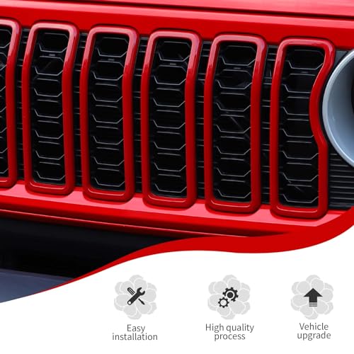 Image of JeCar Front Grille Inserts Grill Frame Trim Covers Exterior Accessories Compatible with Jeep Wrangler 2024 JL JLU & Gladiator JT 2024, Red