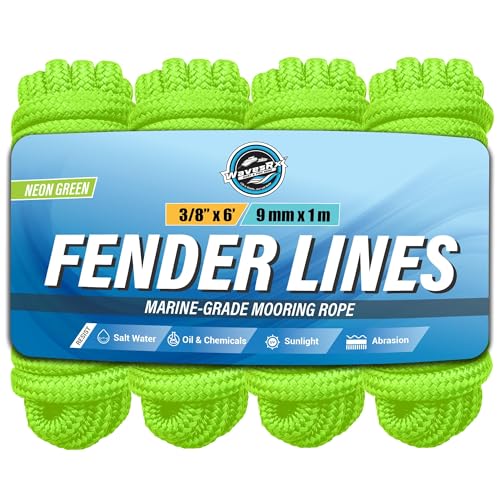 Image of WavesRx Premium Fender Line 3 /8'' x 6' (4 Pack) | Double Braided Nylon Boat Dock Lines and Ropes for Docking Buoys & Fenders | Marine Dock Ropes for Boats, Pontoons | Boat Ropes for Docking with Loop