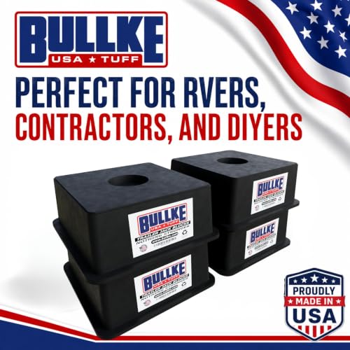 Image of BULLKE Square Trailer Jack Blocks 4-Pack, USA-Made Heavy Duty RV Leveling Blocks, Stabilizing Jack Pads for Camper, 5th Wheel, Tongue Jack, Post Jack, Foot Jack & Scissor Jack, Recycled Plastic