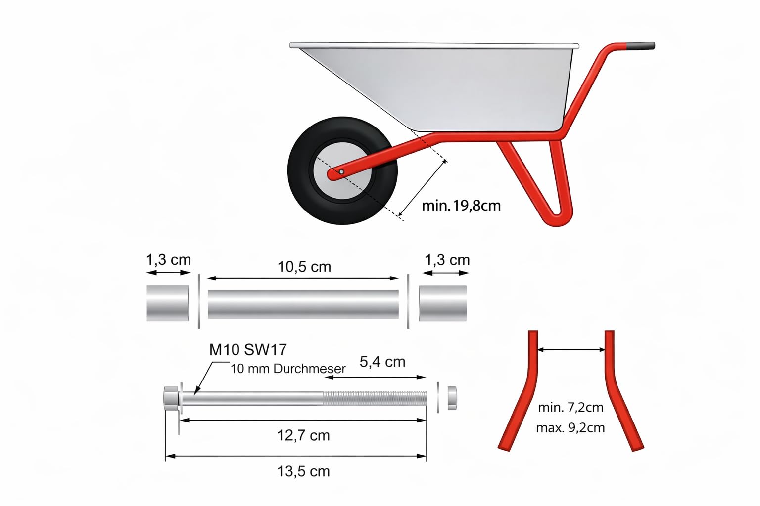 Schubkarrenrad PU Vollgummi 3.50-8 - Ø350 x 80mm inklusive Achse